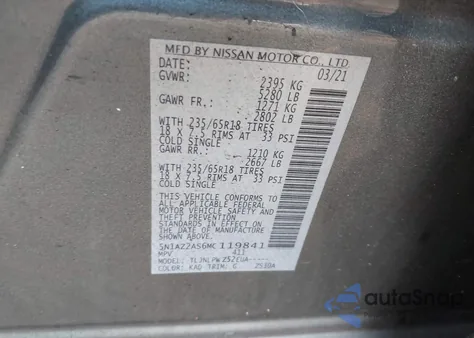2021 Nissan Murano S from USA, damaged, VIN 5N1AZ2AS6MC119841